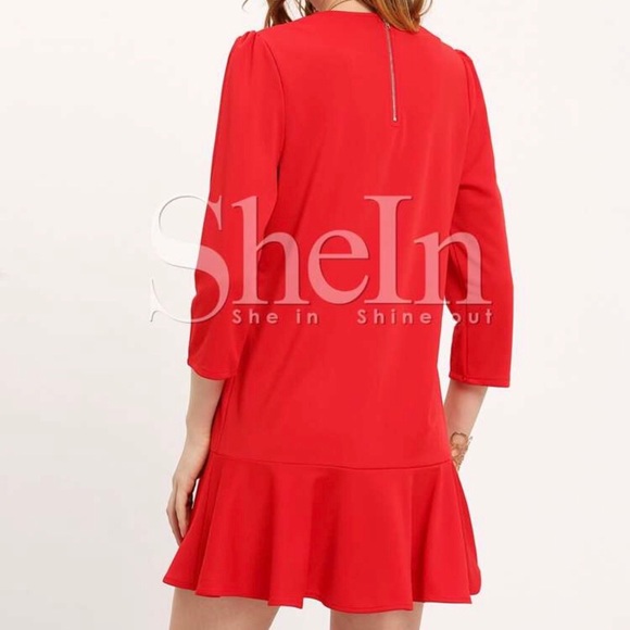SHEIN Red Round Neck Ruffle Dress - Picture 3 of 7